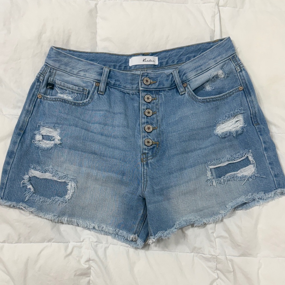 KanCan Medium Blue Button-Fly Jean Shorts,100%cotton